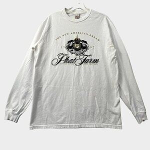 Vintage Y2K Phat Pharm T Shirt Mens Medium Long Sleeve White Embroidery Hip Hop